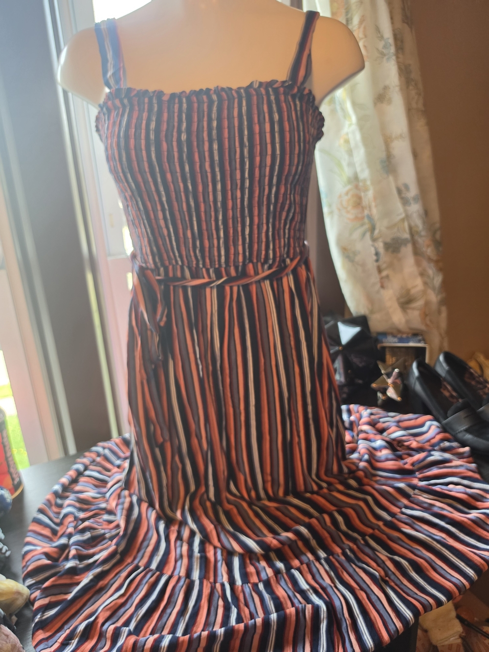 Universal Thread Striped Summer Sundress in Navy, Coral & White